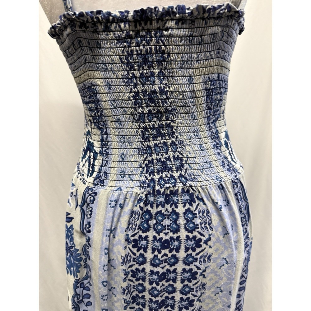 Angie Floral Smocked Maxi Sun Dress Size S Resort Beach Coastal Blue Boho Vaca - Picture 7 of 11